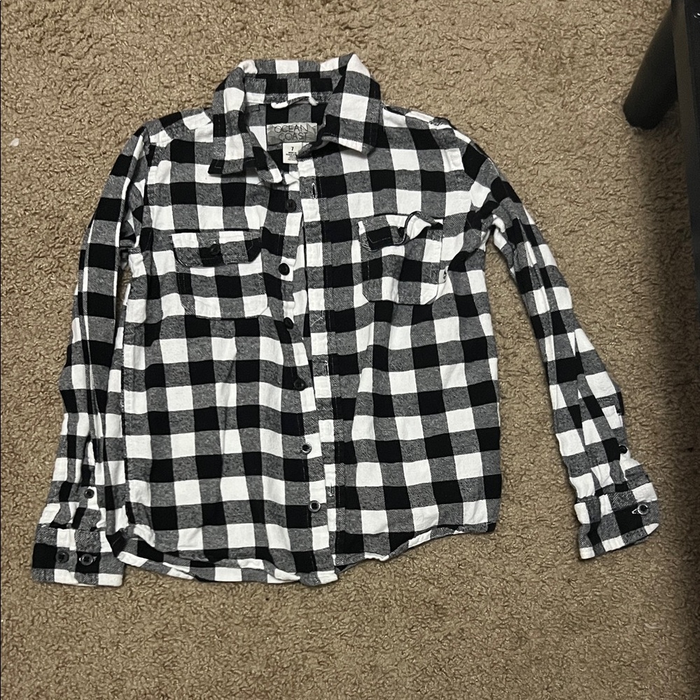 Black and White Plaid Button-Up Shirt